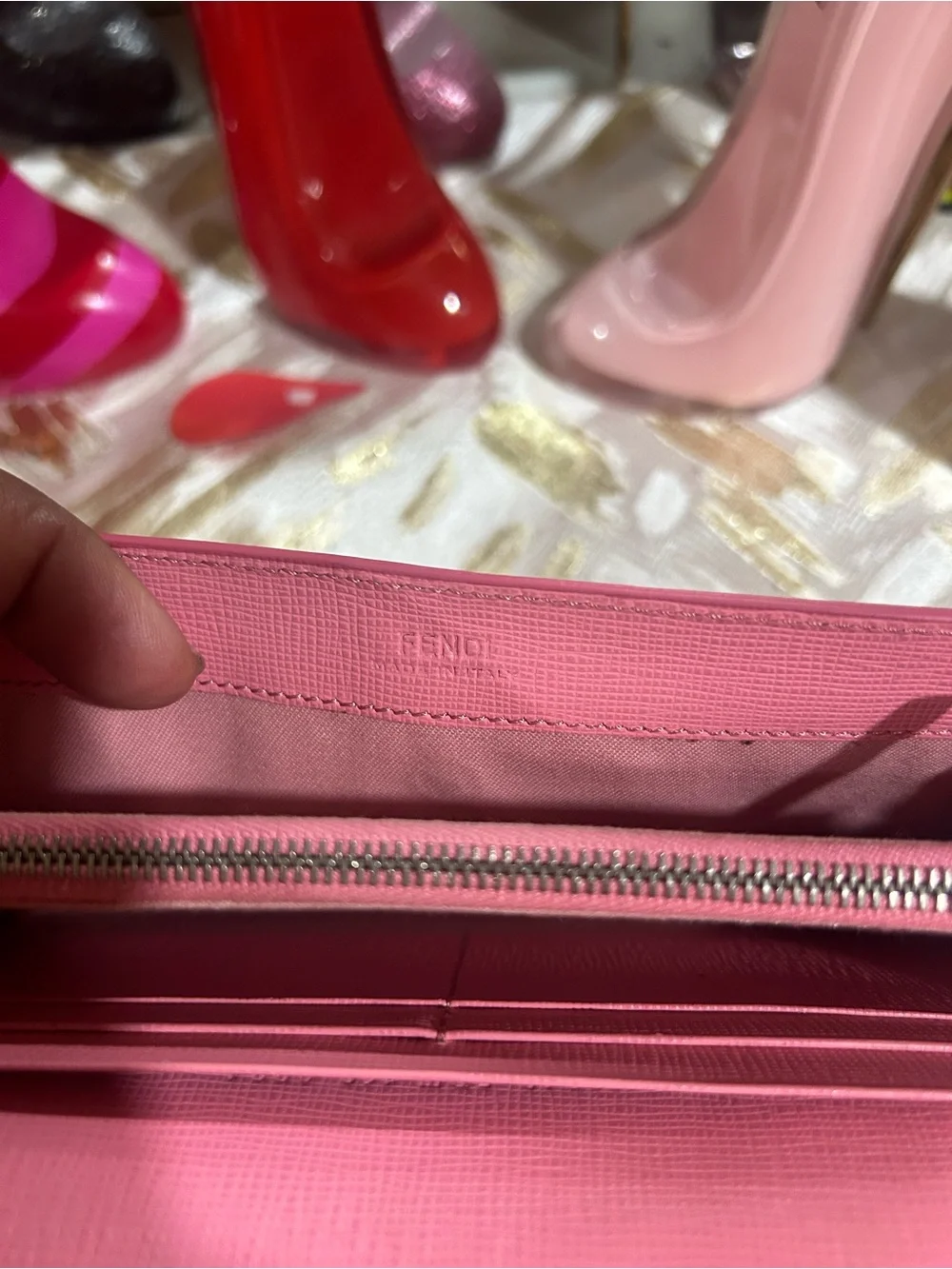 Fendi Monster Pink Leather Wallet with Black Eye-Detail Accents